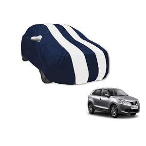 auto hub car cover compatible with maruti baleno with mirror pocket weather proof triple stitched baleno car cover- navy-white
