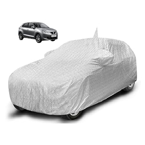 auto hub waterproof car cover compatible with maruti baleno model- 2022-till date with mirror amp antenna pocket soft cotton lining waterproof baleno car cover- metallic silver