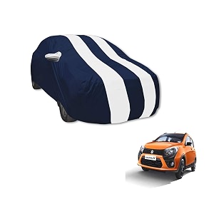 auto hub car cover compatible with maruti celerio with mirror pocket water resistant triple stitched celerio car cover- navy-white