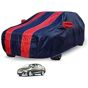 auto hub car cover compatible with maruti ciaz with mirror pocket weather proof triple stitched ciaz car cover- navy-red