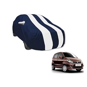 auto hub car cover compatible with maruti estilo with mirror pocket water resistant triple stitched estilo car cover- navy-white