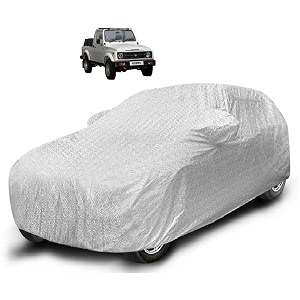auto hub waterproof car cover compatible with maruti gypsy with mirror pocket soft cotton lining waterproof gypsy car cover- metallic silver