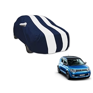 auto hub car cover compatible with maruti ignis with mirror pocket water resistant triple stitched ignis car cover- navy-white