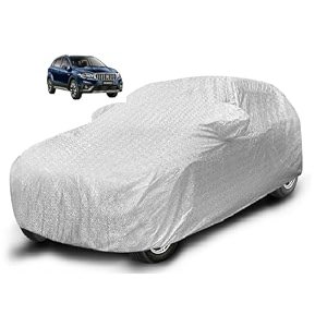 auto hub waterproof car cover compatible with maruti s-cross with mirror pocket soft cotton lining waterproof s-cross car cover- metallic silver