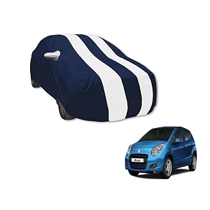 auto hub car cover compatible with maruti a-star with mirror pocket water resistant triple stitched a-star car cover- navy-white