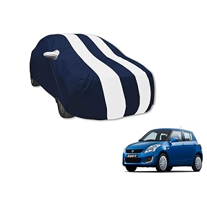 auto hub car cover compatible with maruti swift old with mirror pocket weather proof triple stitched swift car cover- navy-white