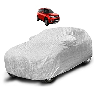 auto hub waterproof car cover compatible with maruti vitara brezza model  2015-2021 with mirror pocket soft cotton lining waterproof vitara brezza car cover- metallic silver