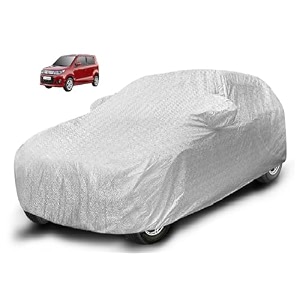 auto hub waterproof car cover compatible with maruti wagonr model - 2000-2018 with mirror pocket soft cotton lining waterproof wagonr car cover- metallic silver