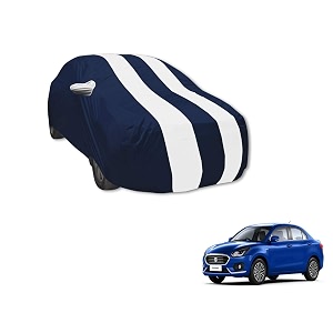 auto hub car cover compatible with maruti swift dzire model  2008-2016 with mirror pocket water resistant triple stitched swift dzire car cover- navy-white