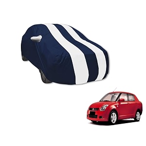 auto hub car cover compatible with maruti swift dzire model  2008-2016 with mirror pocket water resistant triple stitched swift dzire car cover- navy-white