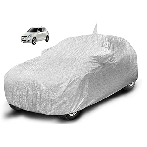 auto hub waterproof car cover compatible with maruti swift model  2005-2017 with mirror amp antenna pocket soft cotton lining waterproof swift car cover- metallic silver
