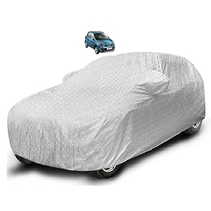 auto hub waterproof car cover compatible with micra with mirror pocket soft cotton lining waterproof micra car cover- metallic silver
