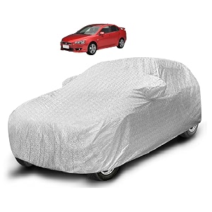 auto hub waterproof car cover compatible with mitsubishi lancer with mirror pocket soft cotton lining waterproof lancer car cover- metallic silver