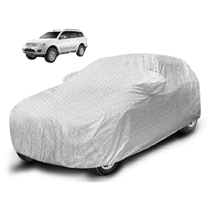 auto hub waterproof car cover compatible with mitsubishi pajero old with with mirror pocket soft cotton lining waterproof pajero car cover- metallic silver