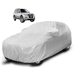 auto hub waterproof car cover compatible with mitsubishi pajero with mirror pocket soft cotton lining waterproof pajero car cover- metallic silver