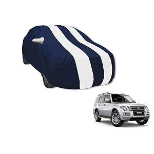 auto hub car cover compatible with mitsubishi pajero old with mirror pocket water resistant triple stitched pajero car cover- navy-white