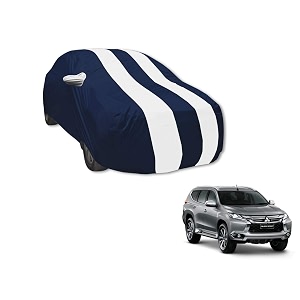 auto hub car cover compatible with mitsubishi pajero sport new with mirror pocket water resistant triple stitched pajero sport car cover- navy-white