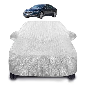 auto hub waterproof car cover compatible with skoda octavia old with mirror pocket soft cotton lining waterproof octavia car cover- metallic silver