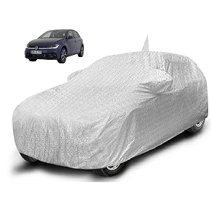 auto hub waterproof car cover compatible with polo with mirror pocket soft cotton lining waterproof polo car cover- metallic silver