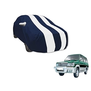 auto hub car cover compatible with qualis with mirror pocket water resistant triple stitched qualis car cover- navy-white