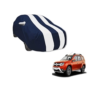 auto hub car cover compatible with renault duster with mirror pocket water resistant triple stitched duster car cover- navy-white