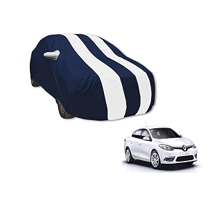 auto hub car cover compatible with renault fluence with mirror pocket water resistant triple stitched fluence car cover- navy-white