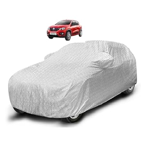 auto hub waterproof car cover compatible with renault kwid with mirror pocket soft cotton lining waterproof kwid car cover- metallic silver