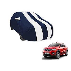 auto hub double stripes mirror pocket car body cover compatible with renault kwid model  2014-2021 navy white