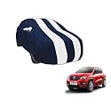 Auto Hub Double Stripes Mirror Pocket Car Body Cover Compatible with Renault Kwid Model : 2014-2021 (Navy White)