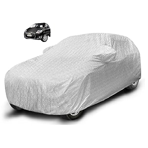 auto hub waterproof car cover compatible with spark with mirror pocket soft cotton lining waterproof spark car cover- metallic silver