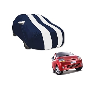 auto hub car cover compatible with spark with mirror pocket water resistant triple stitched spark car cover- navy-white