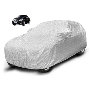 auto hub waterproof car cover compatible with sunny with mirror pocket soft cotton lining waterproof sunny car cover- metallic silver