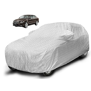 auto hub waterproof car cover compatible with superb with mirror pocket soft cotton lining waterproof superb car cover- metallic silver