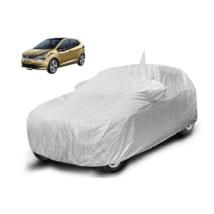 auto hub waterproof car cover compatible with tata altroz with front antenna amp mirror pocket soft cotton lining waterproof altroz car cover- metallic silver