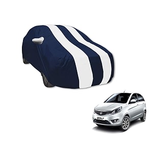 auto hub car cover compatible with tata bolt with mirror pocket water resistant triple stitched bolt car cover- navy-white