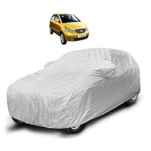 auto hub waterproof car cover compatible with tata indica vista with mirror pocket soft cotton lining waterproof indica vista car cover- metallic silver