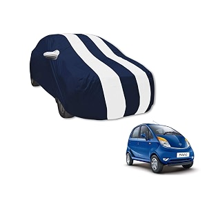 auto hub car cover compatible with tata nano with mirror pocket water resistant triple stitched nano car cover- navy-white