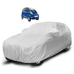 auto hub waterproof car cover compatible with tata nano with mirror pocket soft cotton lining waterproof nano car cover- metallic silver