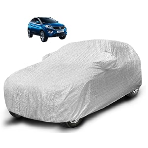 auto hub waterproof car cover compatible with tata nexon with mirror pocket soft cotton lining waterproof nexon car cover- metallic silver