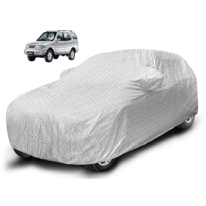auto hub waterproof car cover compatible with tata safari dicor with mirror pocket soft cotton lining waterproof safari dicor car cover- metallic silver