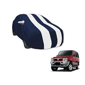 auto hub car cover compatible with tata sumo with mirror pocket water resistant triple stitched sumo car cover- navy-white