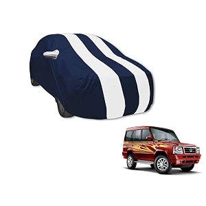 auto hub car cover compatible with tata sumo gold with mirror pocket water resistant triple stitched sumo gold car cover- navy-white