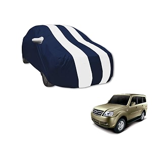 auto hub car cover compatible with tata sumo grand with mirror pocket water resistant triple stitched sumo grand car cover- navy-white
