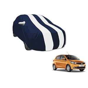 auto hub car cover compatible with tata tiago with mirror pocket water resistant triple stitched tiago car cover- navy-white
