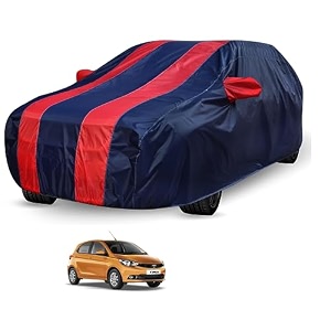auto hub car cover compatible with tata tiago with mirror pocket weather proof triple stitched tiago car cover- navy-red