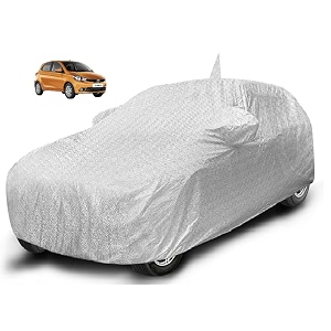 auto hub waterproof car cover compatible with tata tiago with mirror amp front antenna pocket soft cotton lining waterproof tiago car cover- metallic silver