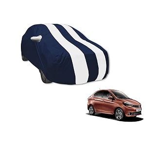 auto hub car cover compatible with tata tigor with mirror pocket water resistant triple stitched tigor car cover- navy-white