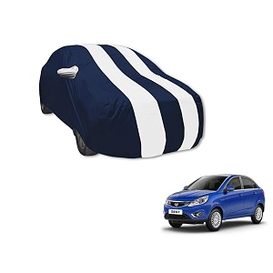 auto hub car cover compatible with tata zest with mirror pocket water resistant triple stitched zest car cover- navy-white