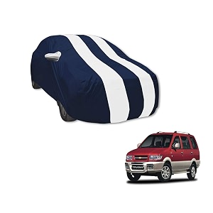 auto hub car cover compatible with chevrolet tavera with mirror pocket water resistant triple stitched tavera car cover- navy-white