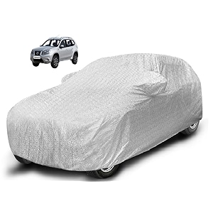 auto hub waterproof car cover compatible with terrano with mirror pocket soft cotton lining waterproof terrano car cover- metallic silver